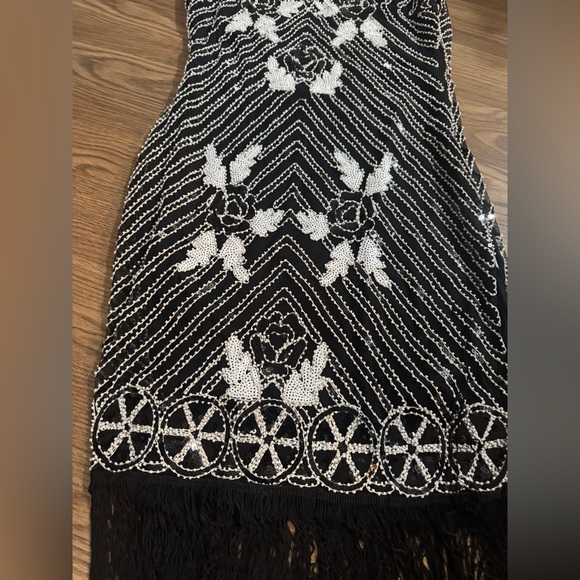 Unique Vintage Black and White Beaded Midi Dress - Picture 2 of 9
